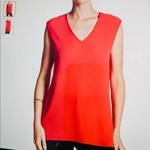 VINCE CAMUTO Tank VNeck Textured Crepe V Front & Knit Back Bright Red NWOT M